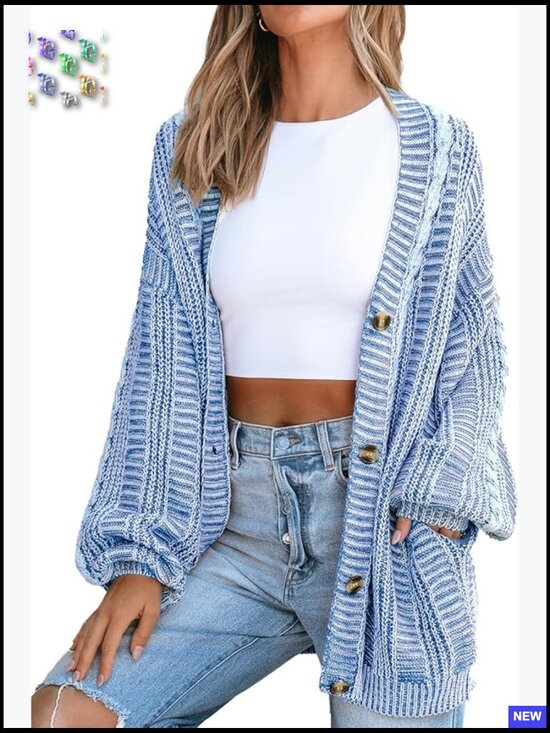 Sweaters - Oversized Chunky Knit Cardigan Sweater Open Front Long Sleeve with Pockets